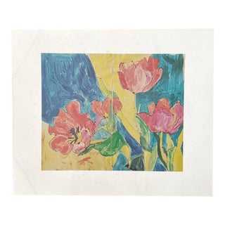 Mid Century American Artist Sally Brody Framed Monotype Painting, Water-Based Inks on Paper, Framed, Signed For Sale