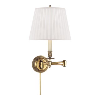 Visual Comfort Signature Candlestick Swing Arm in Hand-Rubbed Antique Brass with Silk Shade For Sale