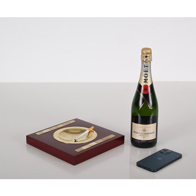 Mid-Century Burgundy Lacquer and Brass Vide-Poche from Dior, Italy, 1970s For Sale - Image 9 of 15