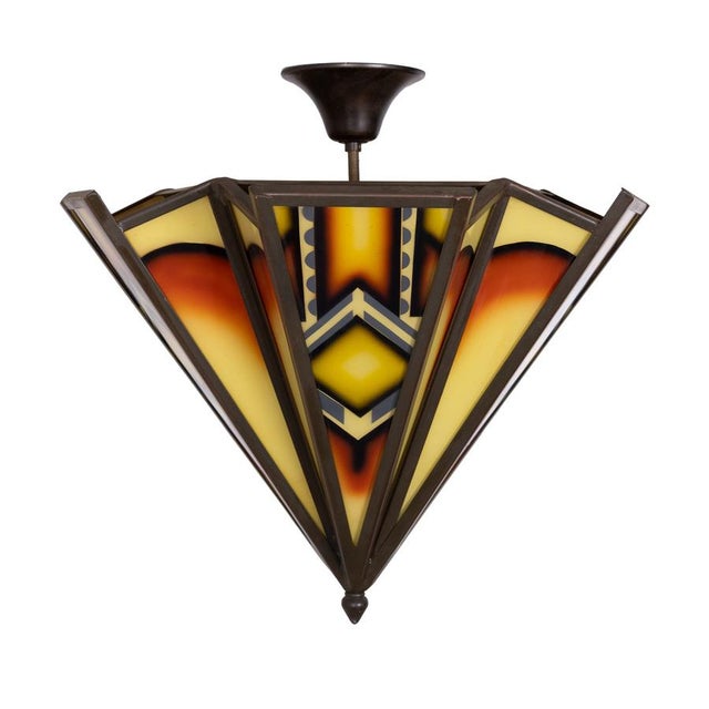 Dutch Art Deco Stained Glass Pendant Light, 1930 For Sale - Image 6 of 6