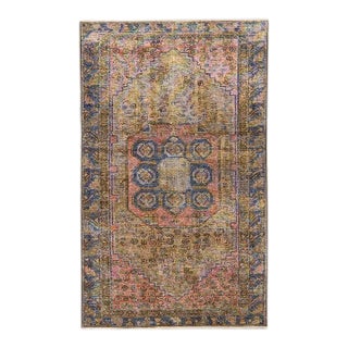 1960s Vintage Persian Distressed Handmade Medallion Brown Wool Rug For Sale