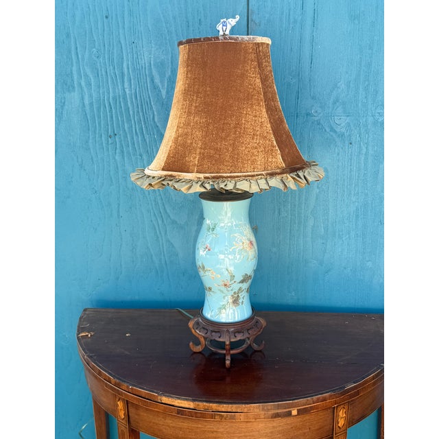 Animal blend of Classical elegance here with this enameled Cloissone style lamp , beautiful wood base with a custom made...