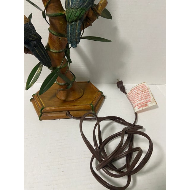 Brown Mid 20th Century French Faux Bamboo & Parrot Bird Palm Beach Table Lamp For Sale - Image 8 of 13