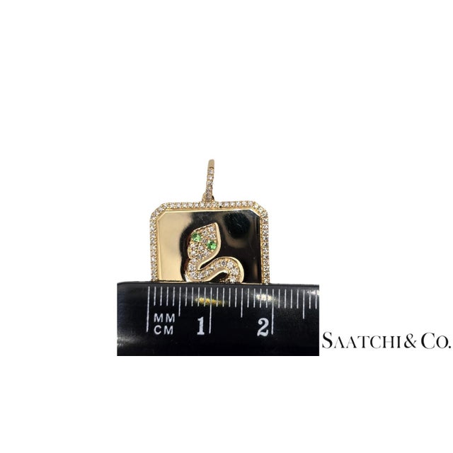 Gold Late 20th Century 14k(585) Yellow Gold Natural Diamond & Natural Tsavorite Snake Pendant For Sale - Image 8 of 8