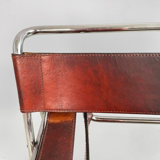 Red Italian Modern Burgundy Leather Wassily Armchair by Marcel Breuer for Gavina, 1960s For Sale - Image 8 of 18