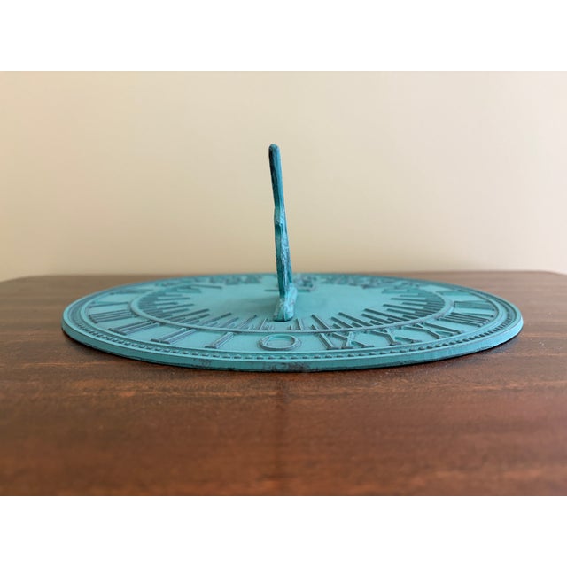 Late 20th Century Vintage English Country Iron Verdigris Garden Sundial "Grow Old Along With Me" For Sale - Image 5 of 7