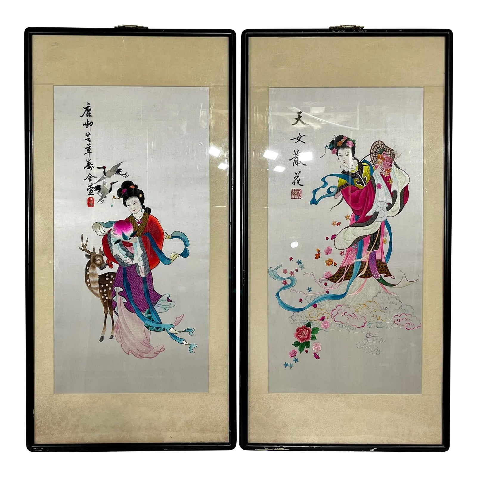 Pair of Vintage Chinese Embroidery Wall Arts Chairish