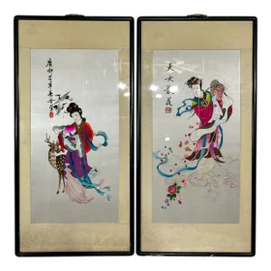 Pair of Vintage Chinese Embroidery Wall Arts
