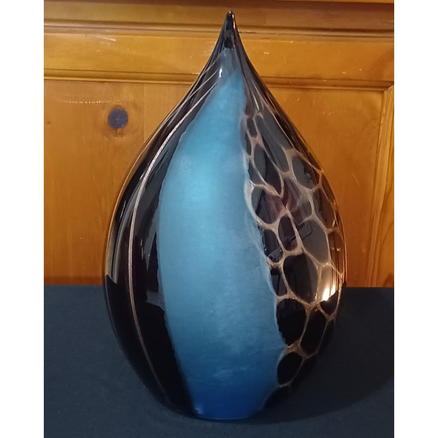 Murano Eros Raffael Signed Murano Art Glass Teardrop Sculpture – Blue and Tortoiseshell For Sale - Image 4 of 16