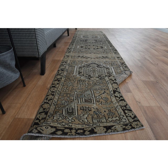 Turkish 1970s Vintage Handmade Wool Cotton Beige Runner Rug For Sale - Image 3 of 11
