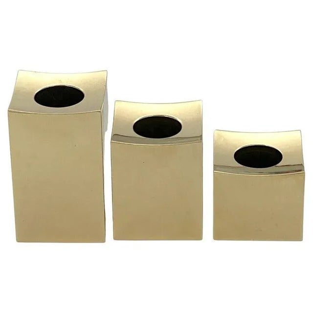 Modern Mid 20th Century Graduating Swedish Brass Candlesticks by Lars Bergsten for Gusum, Bk, 1984 - Set of For Sale - Image 3 of 9