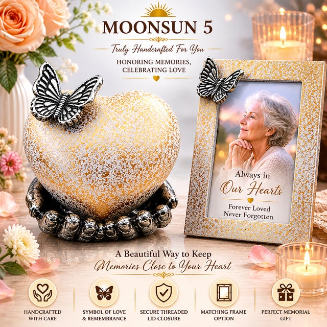 Heart Cremation Urn for Ashes With Butterfly, Small Keepsake Memorial Urn for Human or Pet Ashes, White Gold Decorative Remembrance Urn For Sale - Image 4 of 11