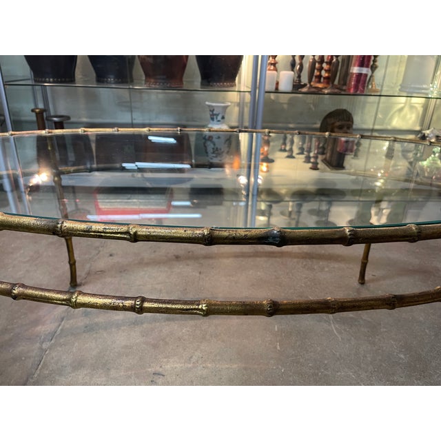 Bronze Vintage Hollywood Regency Style Faux Bamboo and Glass Top Coffee Table For Sale - Image 8 of 12
