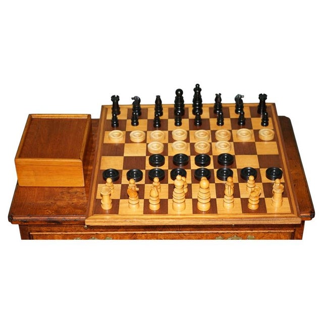Vintage English Pattern Boxwood & Ebonised Chess and Draughts Set, circa 1950 A handsome mid-20th century English Pattern...