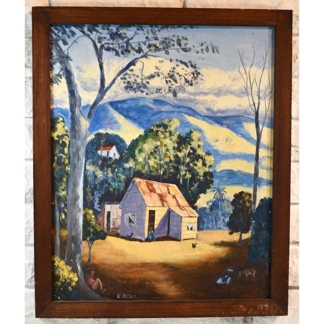 1960s Jamaican Folk Art Style Landscape Oil Painting, Framed For Sale - Image 11 of 11