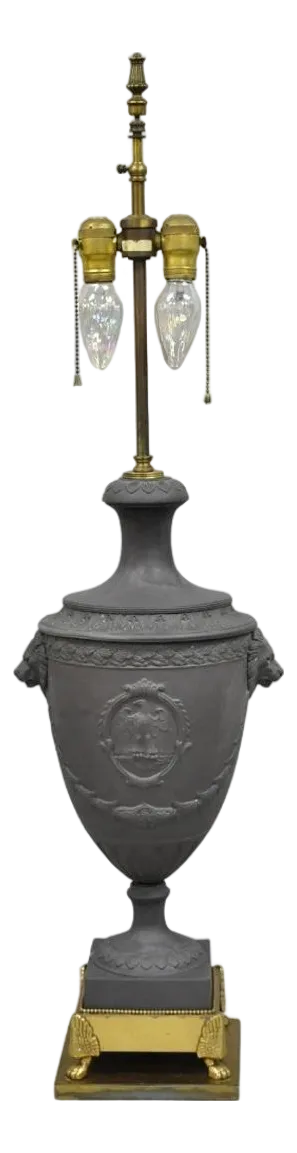Mid 20th Century Warren Kessler French Neoclassical Empire Black Basalt Large Urn Table Lamp