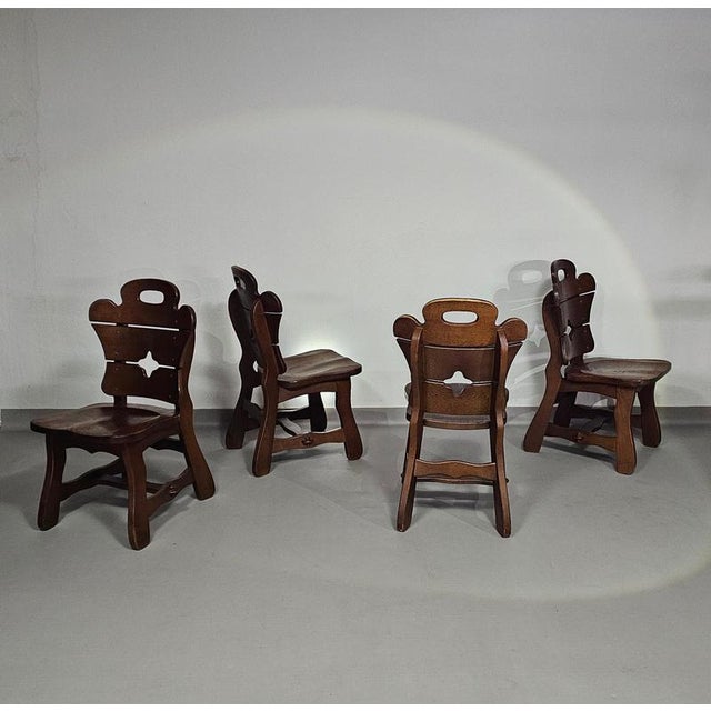 4 x Brutalist oak dining chairs / 60's