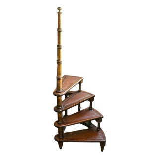 Library Staircase in Leather and Wood, 1900 For Sale