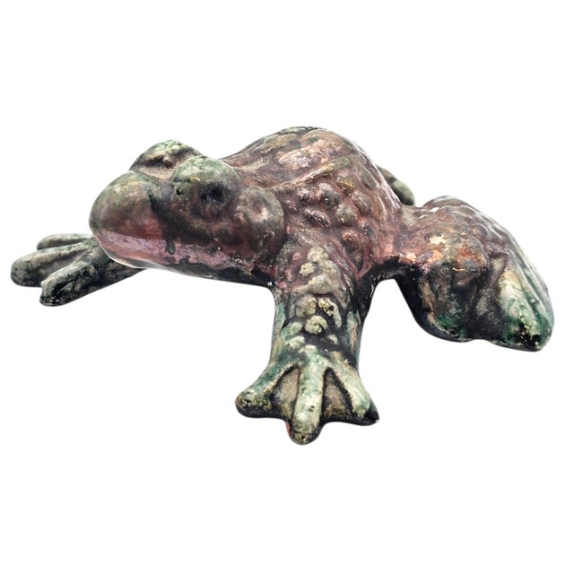 Margie Hughto Studio Signed Iridescent Ceramic Frog Sculptures, Pair, 4" For Sale - Image 9 of 18