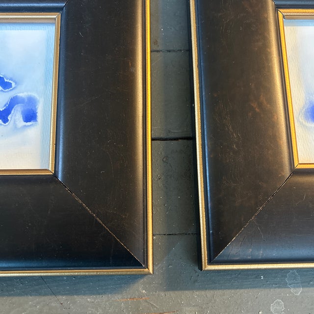 Two Contemporary Original Abstract Landscape Blue Ink Watercolor Paintings - Set of Two For Sale - Image 4 of 5