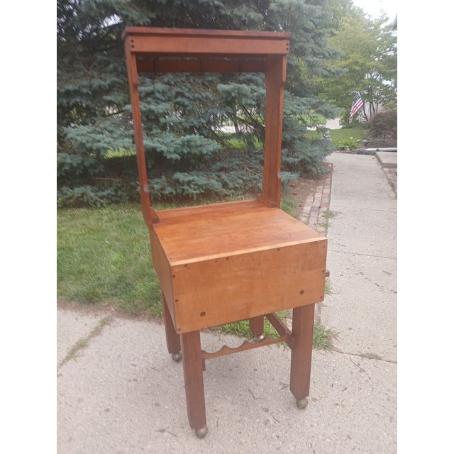 Vintage Butcher Block Work Table, With Hanging Rack, on Brass Castors For Sale - Image 15 of 15
