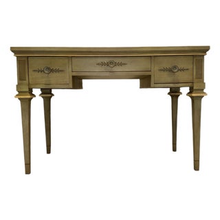 Vintage Neoclassical Sage Green 3-Drawer Writing Desk by White Fine Furniture Co. For Sale