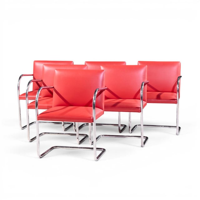 Mid-Century Modern Mies Van Der Rohe for Knoll Brno Mid Century Cantilever Chrome Dining Chairs - Set of 6 For Sale - Image 3 of 11