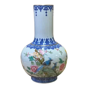 Chinese Off White Porcelain Birds Graphic Scenery Vase