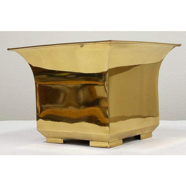 Vintage Postmodern Square Brass Cachepot Planter For Sale - Image 4 of 11