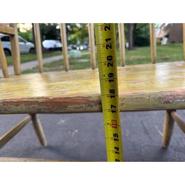 Vintage Early American Primitive Style Yellow Painted Deacon's Bench For Sale - Image 9 of 18