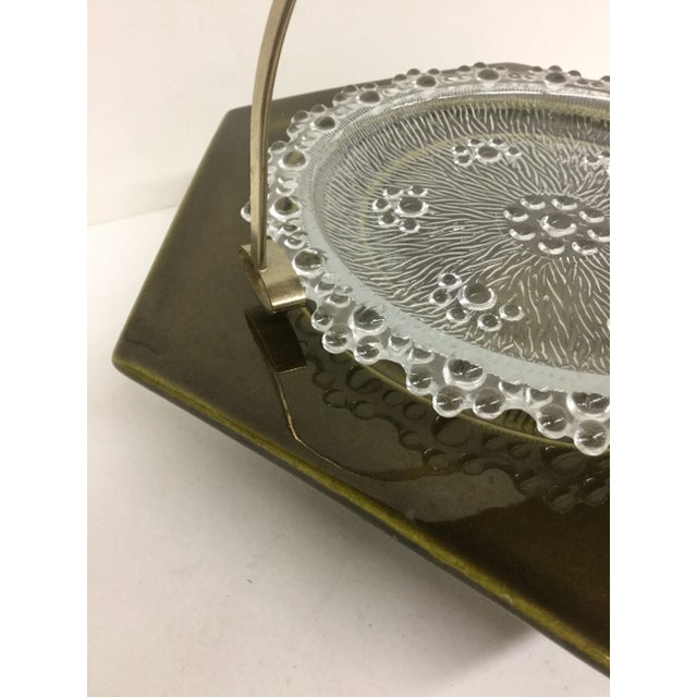 Haeger Haeger Green Platter Base With Cut Glass Insert For Sale - Image 4 of 9
