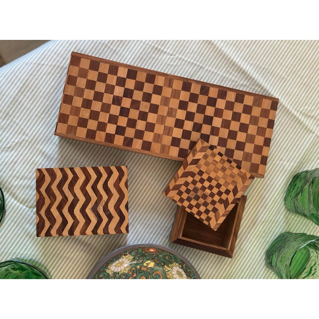 1970s Set of Three Vintage Marquetry Boxes For Sale - Image 5 of 6