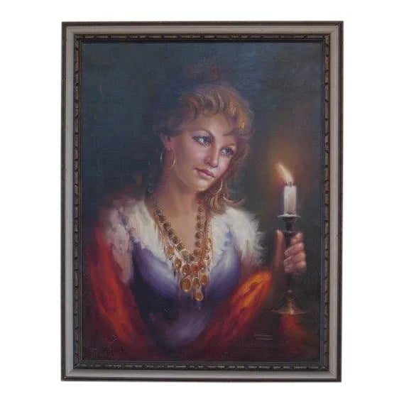 1960s Vintage Italian Portrait of Woman Framed Oil on Canvas Painting ...