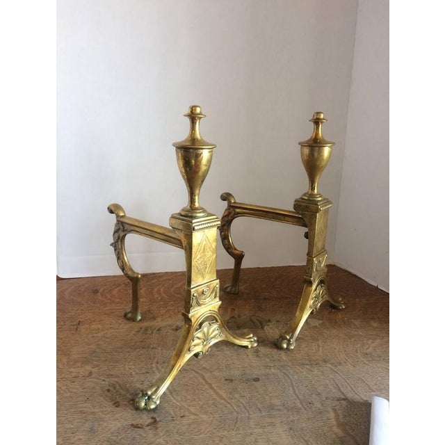 French Antique Andirons, Louis XIV Style Andirons, Brass For Sale - Image 3 of 7