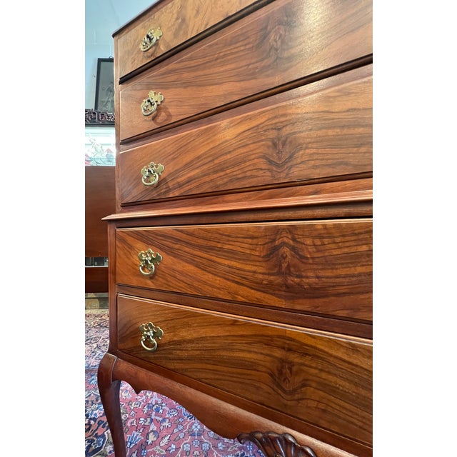 1930s Walnut Highboy Chest on Chest with 5 Drawers and paw feet. 35.5"w x 52" h x 19.5" d