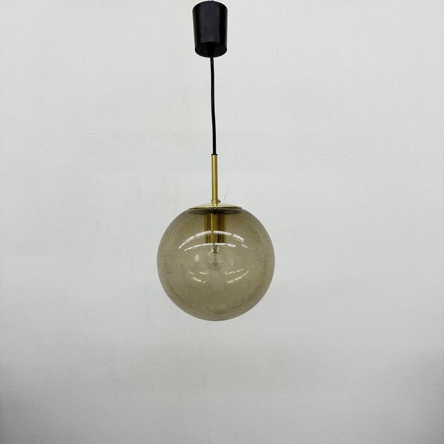 Brass and Smoked Glass Ball Pendant from Limburg Glashütte, 1970s For Sale - Image 9 of 18