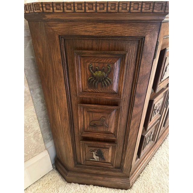 Romweber Vintage Romweber Viking Oak Zodiac Console Cabinet For Sale - Image 4 of 10