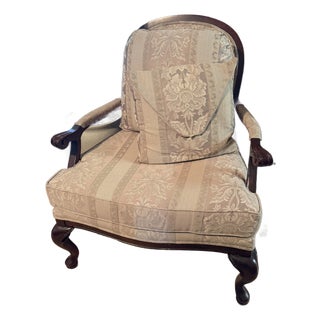 Bassett French Provincial Style Bergère Armchair W Formal Brocade or Damask Upholstery W Coordinating Decorative Envelope Pillow. For Sale