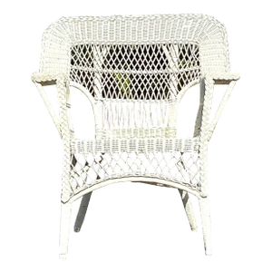 Vintage Coastal Paddle Arm Woven Rattan Lounge Chair