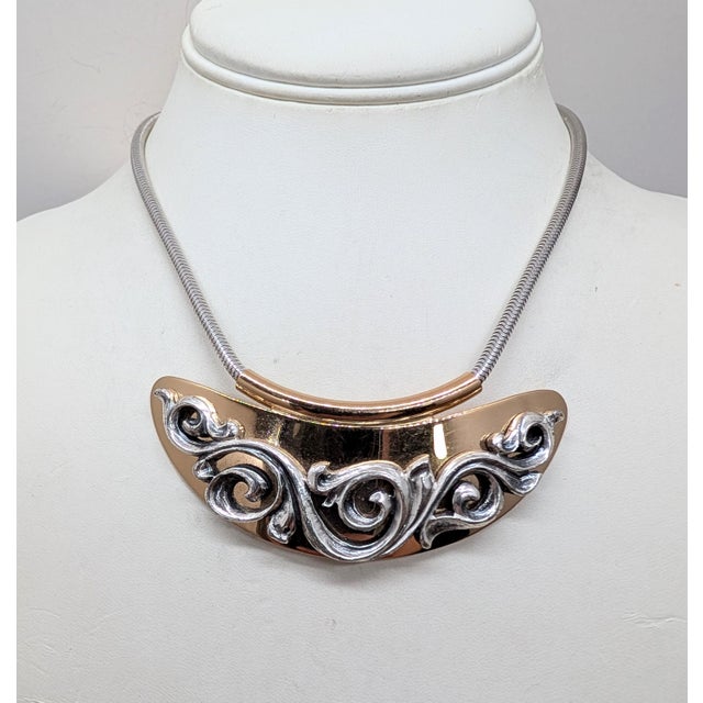 Vintage 1975 Signed Napier Book Piece Goldtone & Rhodium Plated Bib Necklace For Sale In Philadelphia - Image 6 of 8