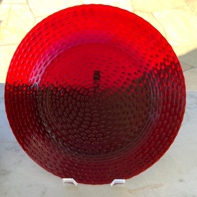 Ruby Red Vintage Textured Pebble Ruby Red Glass Dinner Plates- Set of 15 For Sale - Image 8 of 12
