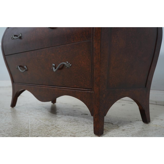 Pair of Ethan Allen Bombe Faux Burlwood Painted 3 Drawer Chests For Sale - Image 13 of 18