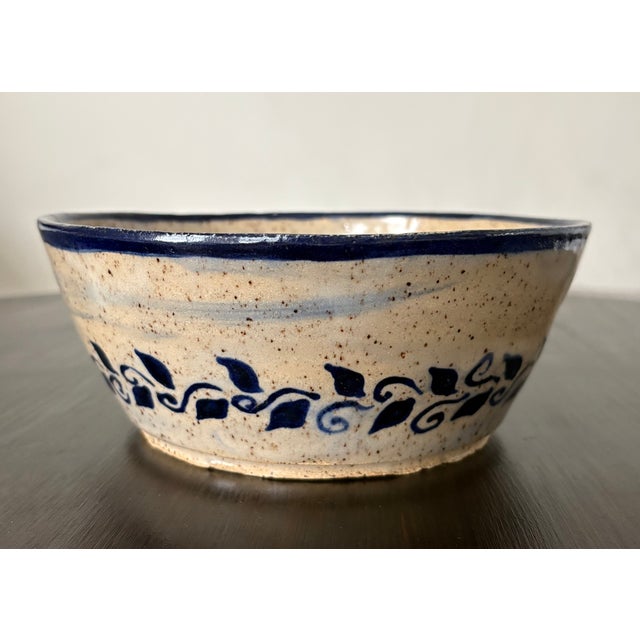 2020s Hand-Painted Studio Pottery Bowl With Cobalt Botanical Design For Sale - Image 5 of 10