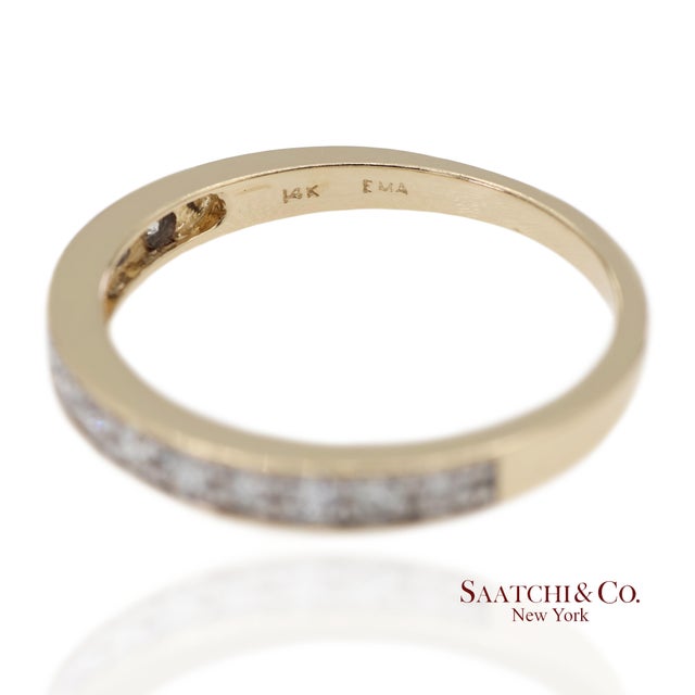 Metal 14k 585 Solid Yellow Gold Natural Diamond Band Ring, Size 8.75 For Sale - Image 7 of 11