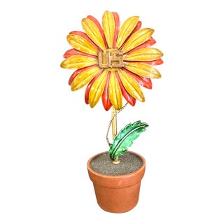 Vintage Potted Tole Daisy in “terracotta” Pot by Ted Arnold For Sale