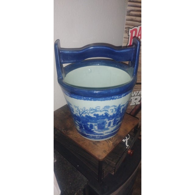 Vintage Victoria Ware Ironstone Ice Bucket - Blue Willow Flow Blue Chinoiserie - 13" For Sale - Image 10 of 12