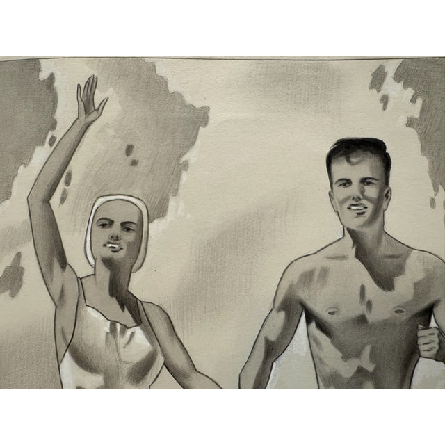 Original graphite pencil drawing by American artist and illustrator Theodore E. Schrock (1879–1952), depicting a cheerful...