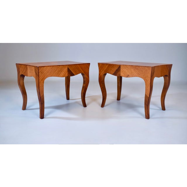 Italian Parquetry Inlaid Olive Burl Wood Side Tables Louis XV Style For Sale - Image 11 of 13