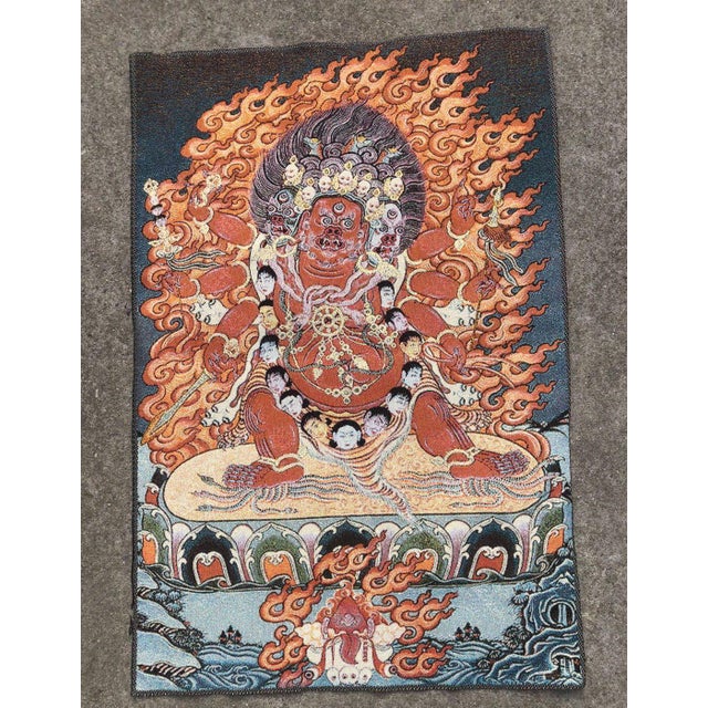 Xizang Embroidery and Brocade Thangka Buddha Painting - Wrathful Deity Protector Wall Art - Hand Painted Buddhist Sacred Scroll Mid 20th Century For Sale In Seattle - Image 6 of 7