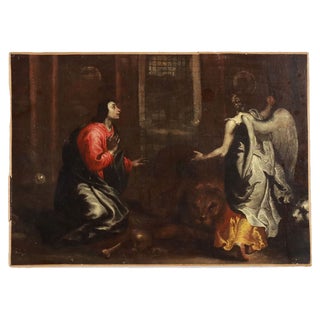Italian Artist, Daniel in the Lions' Den, Oil on Canvas, Framed For Sale